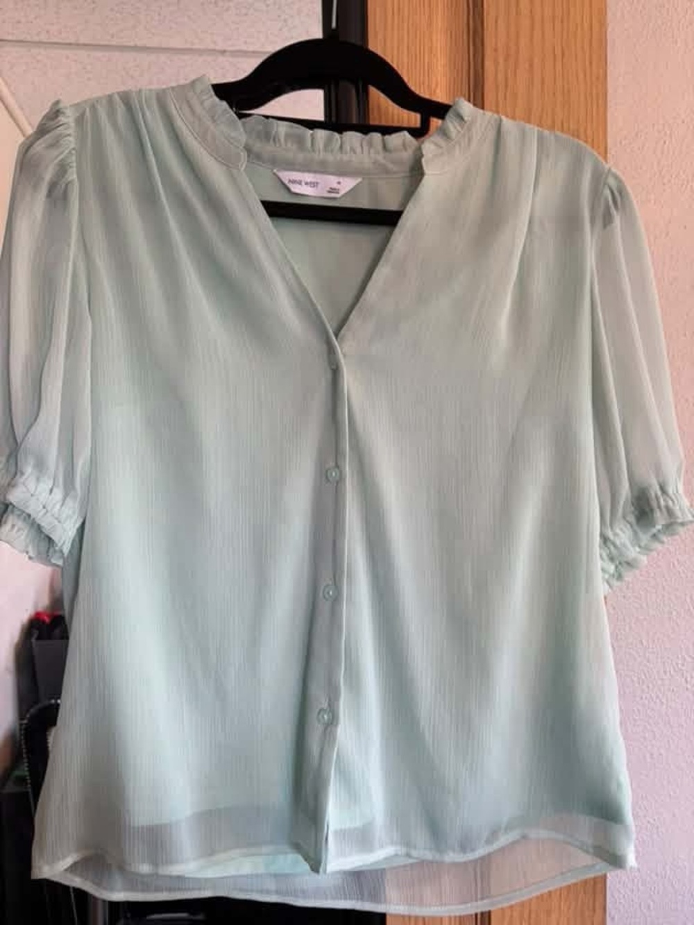 Nine West Mint Green Short-Sleeve Button Blouse